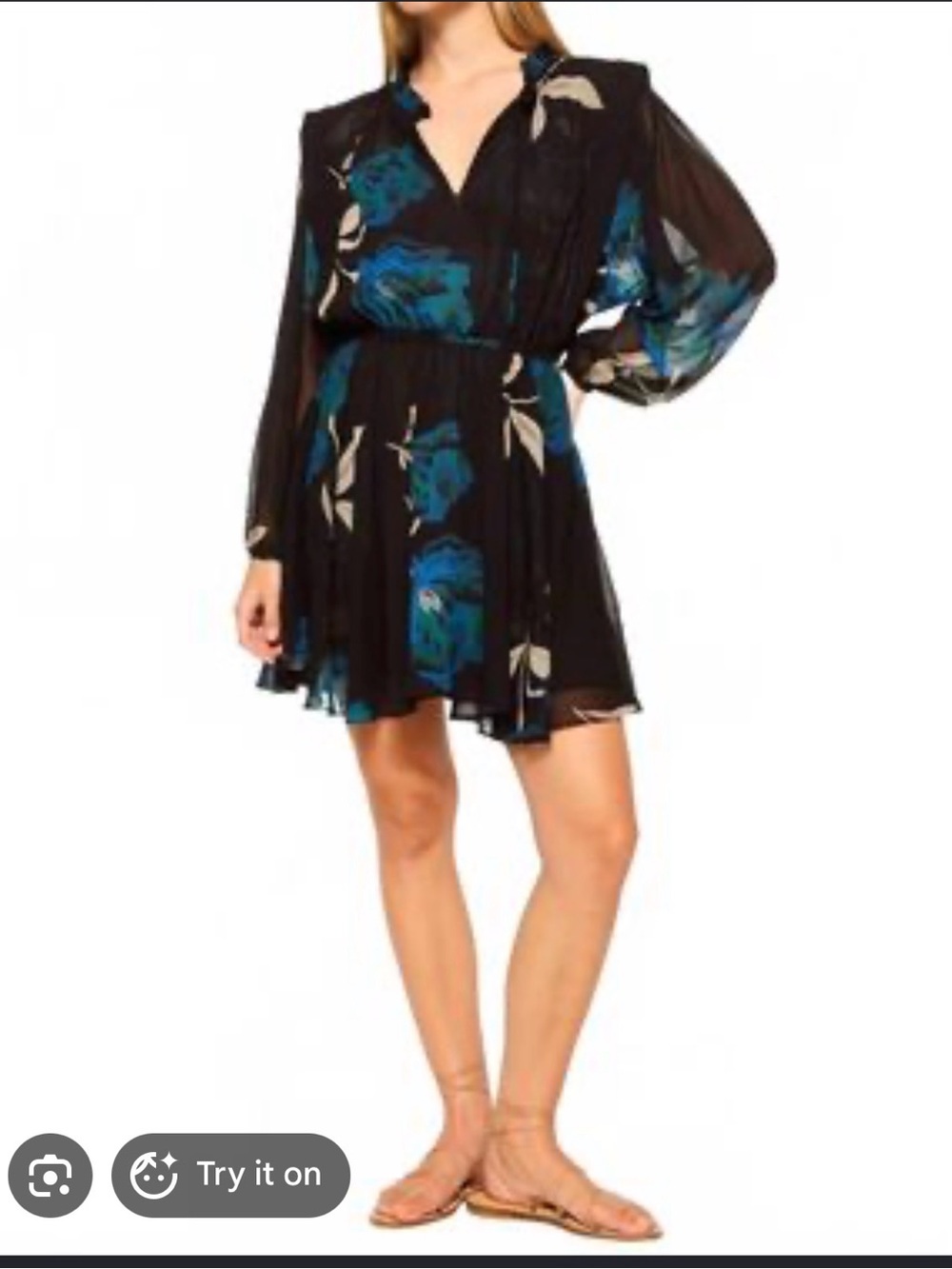Misa Los Angeles Black Mini Dress with Teal Floral Print